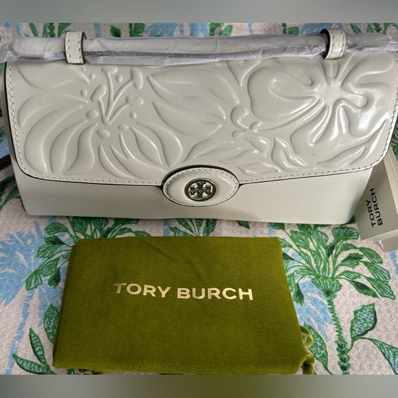 Tory Burch Handbags - Tory Burch Robinson Embossed Floral Bag Blanc Leather New $340